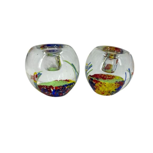Murano Glass Candle Holders VTG paperweight fishbowl aquarium pair - Picture 2 of 6
